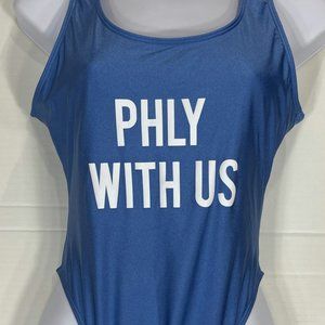Zaful PHLY WITH US One Piece Swimsuit M Blue Tank Womens Cheeky Swim Size 6